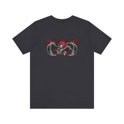 Aquarius - Gothic Zodiac, Red Graphic on the back T-Shirt. Zodiac in the Shadows