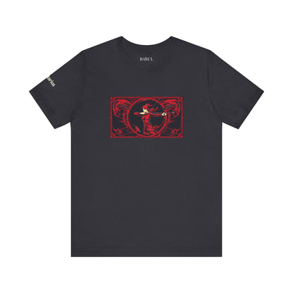 Sagittarius - Gothic Zodiac T-Shirt. Red graphic in front.  Zodiac in the Shadows