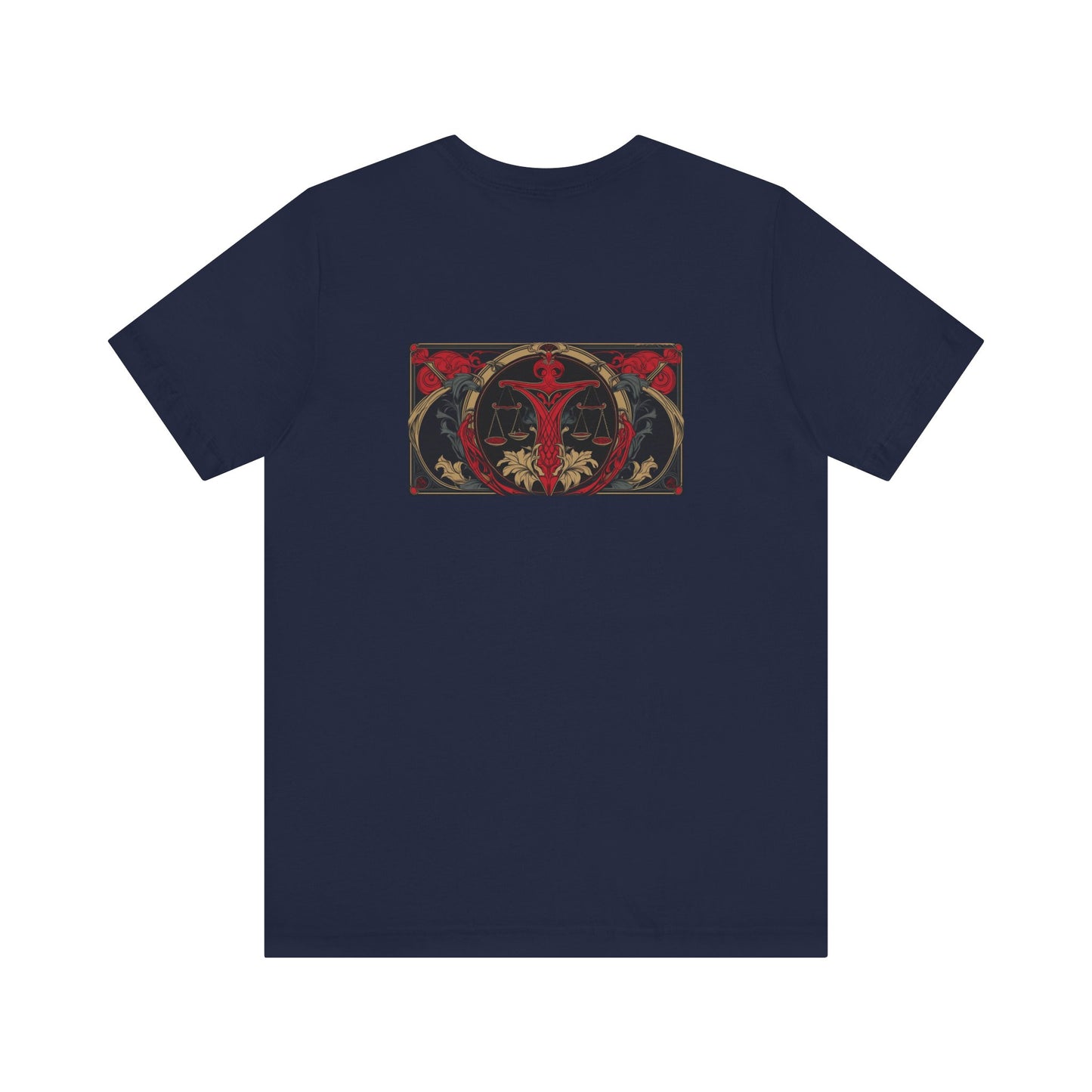 Libra - Gothic Zodiac, Red Graphic on the back T-Shirt. Zodiac in the Shadows