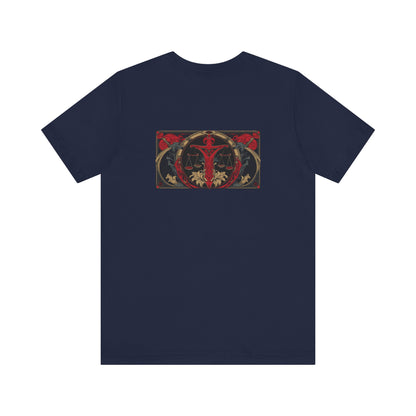 Libra - Gothic Zodiac, Red Graphic on the back T-Shirt. Zodiac in the Shadows