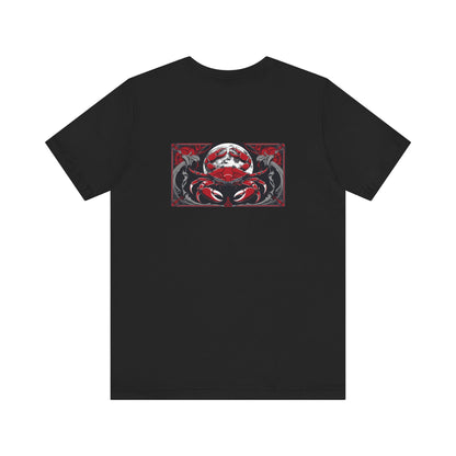 Cancer - Gothic Zodiac, Red Graphic on the back T-Shirt. Zodiac in the Shadows