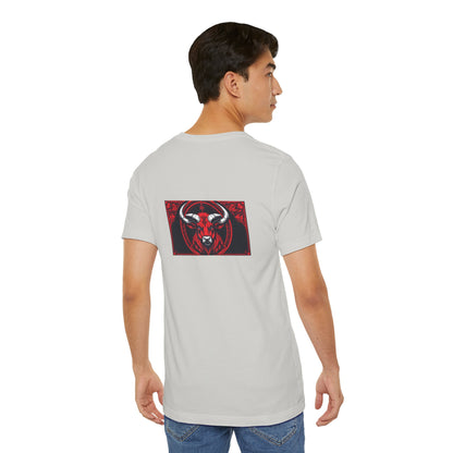 Taurus - Gothic Zodiac, Red Graphic on the back T-Shirt. Zodiac in the Shadows