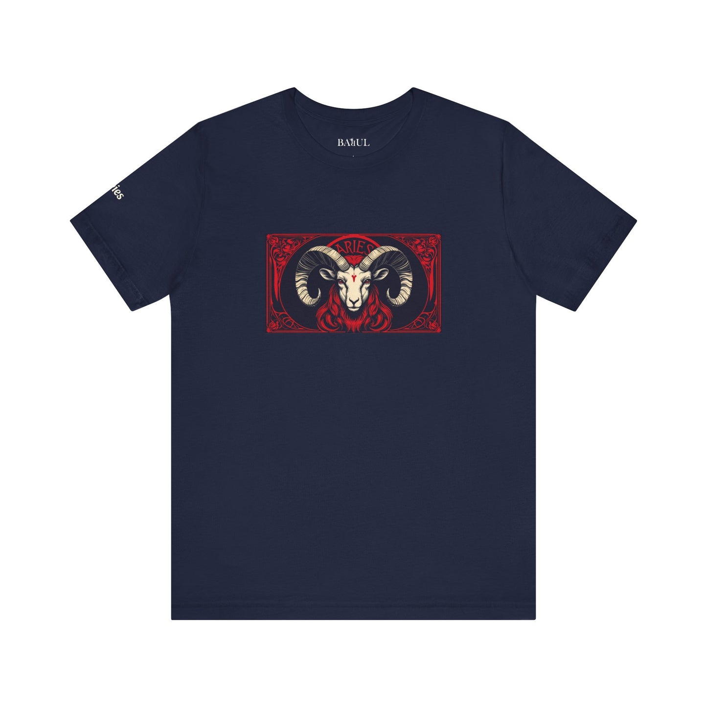 Aries - Gothic Zodiac T-Shirt. Red graphic in front.  Zodiac in the Shadows