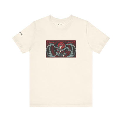 Aquarius - Gothic Zodiac T-Shirt. Red graphic in front.  Zodiac in the Shadows