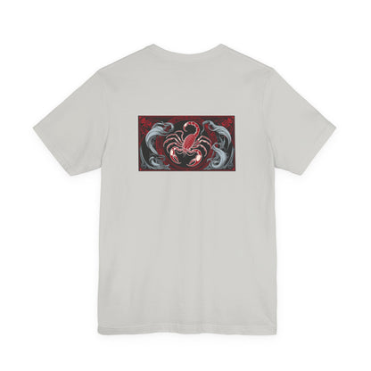 Scorpio - Gothic Zodiac, Red Graphic on the back T-Shirt. Zodiac in the Shadows