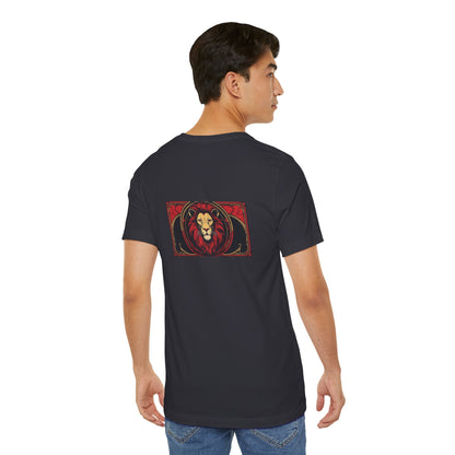 Leo - Gothic Zodiac, Red Graphic on the back T-Shirt. Zodiac in the Shadows