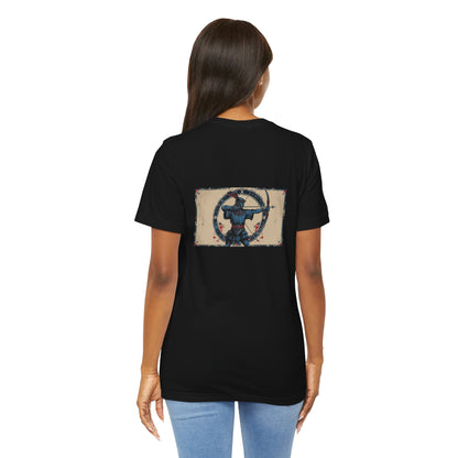 Sagittario - T-shirt con segno zodiacale gotico. Grafica blu sul retro. Zodiaco nell'ombra.