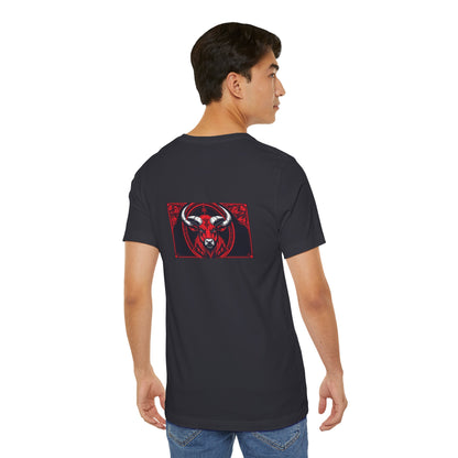 Taurus - Gothic Zodiac, Red Graphic on the back T-Shirt. Zodiac in the Shadows