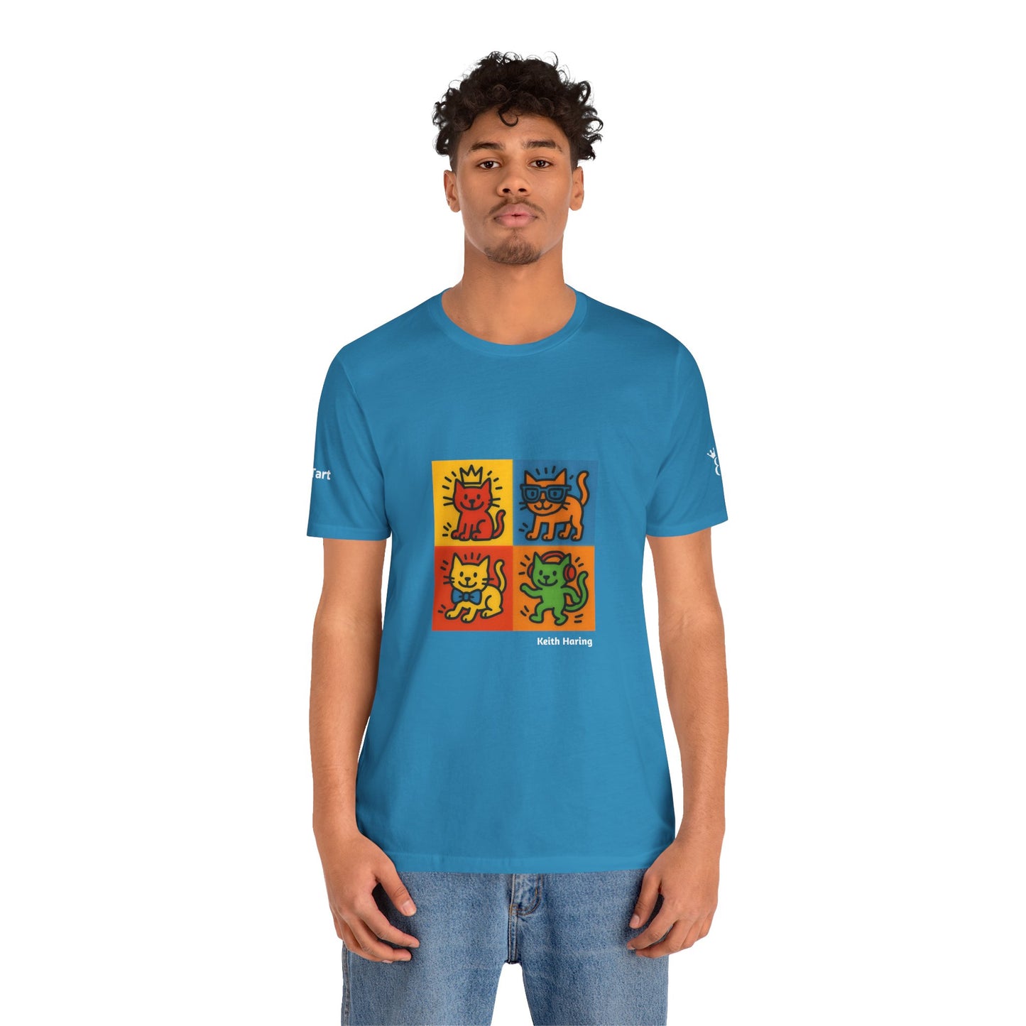 CATART Unisex Jersey Cat T-Shirt - KEITH HARING - Iconic Painting Reimagined with Cats