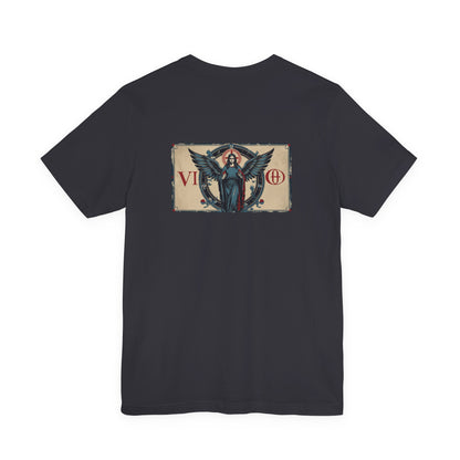 Virgo - Gothic Zodiac T-Shirt. Blue graphic on the back.  Zodiac in the Shadows