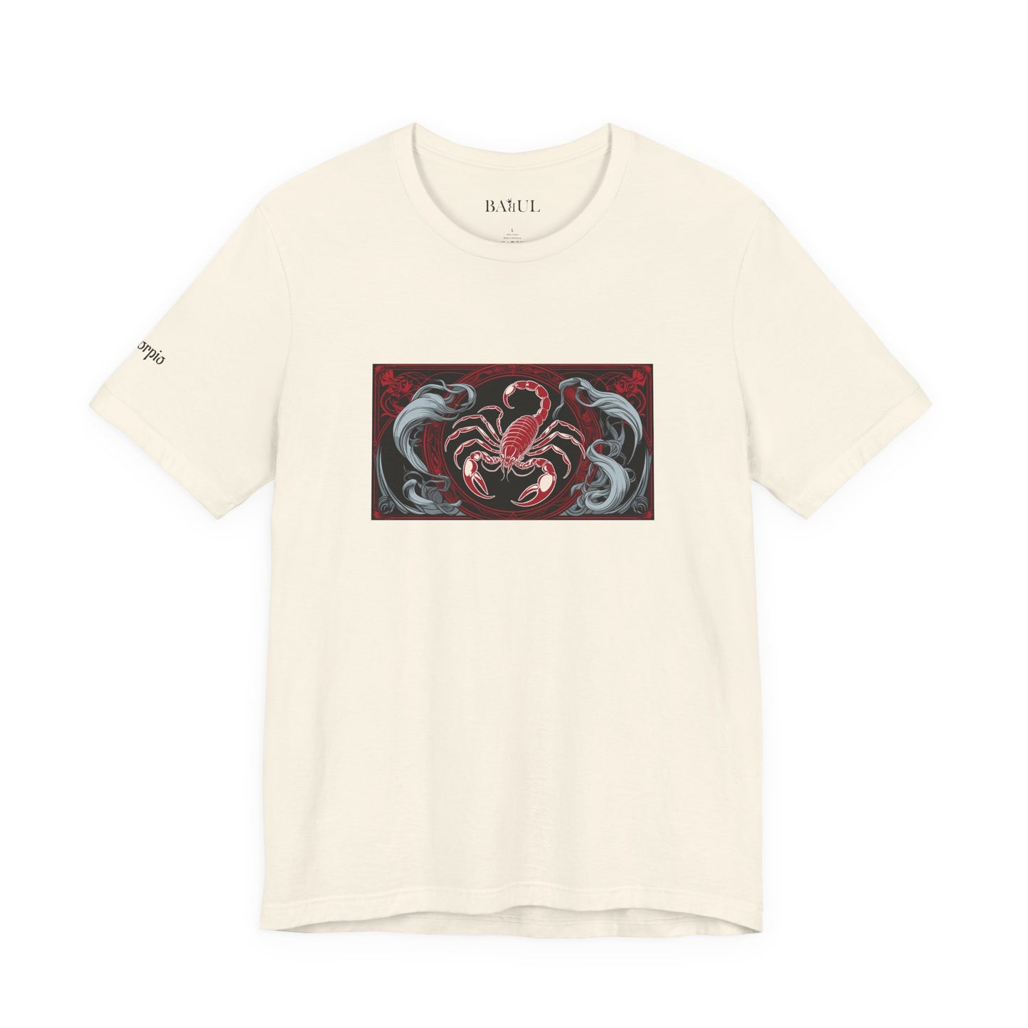 Scorpio - Gothic Zodiac T-Shirt. Red graphic in front. Zodiac in the Shadows