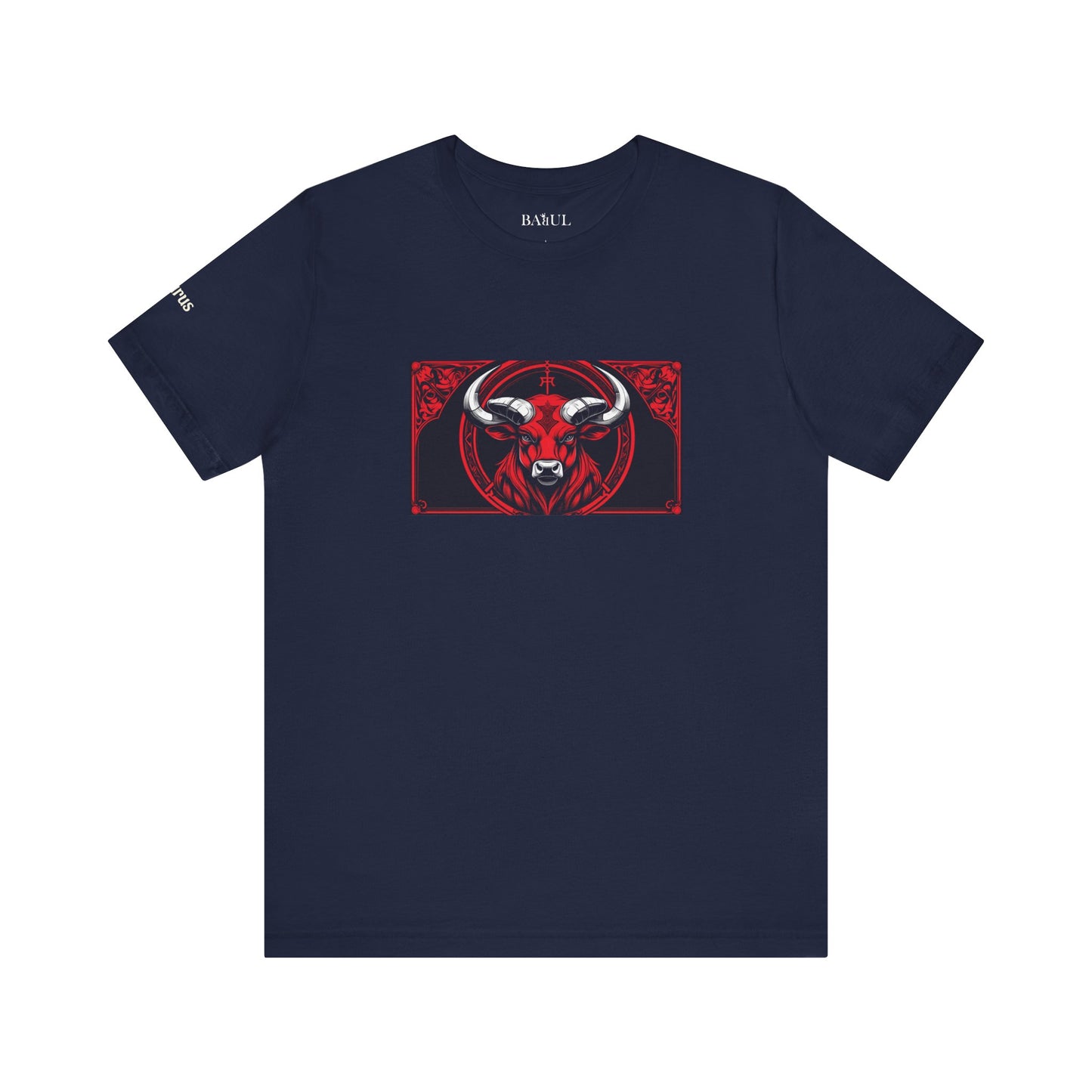 Taurus - Gothic Zodiac T-Shirt. Red graphic in front.  Zodiac in the Shadows