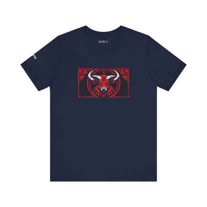 Taurus - Gothic Zodiac T-Shirt. Red graphic in front.  Zodiac in the Shadows