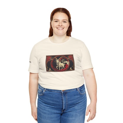 Capricorn - Gothic Zodiac T-Shirt. Red graphic in front. Zodiac in the Shadows