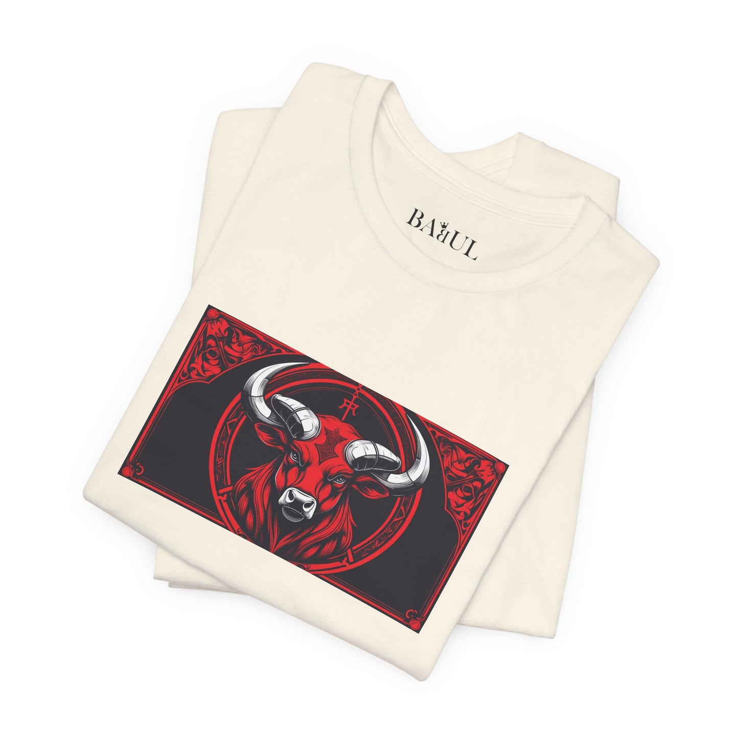 Taurus - Gothic Zodiac T-Shirt. Red graphic in front.  Zodiac in the Shadows
