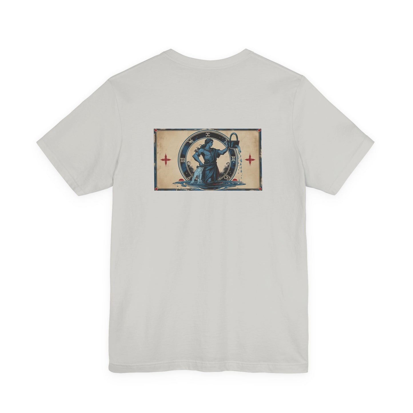 Acquario - T-shirt con segno zodiacale gotico. Grafica blu sul retro. Segno zodiacale nell'ombra.