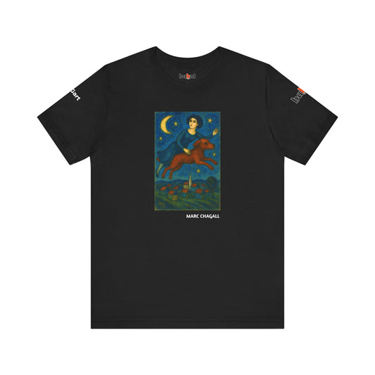 DOGART Unisex Jersey Cat T-Shirt - MARC CHAGALL - Iconic Painting Reimagined with Dogs