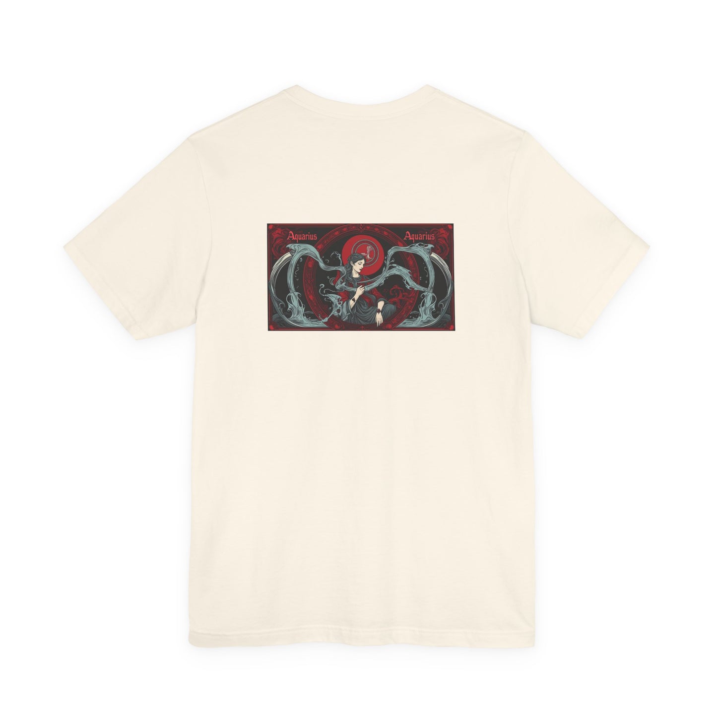 Aquarius - Gothic Zodiac, Red Graphic on the back T-Shirt. Zodiac in the Shadows