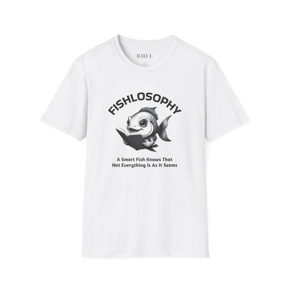 Fishlosophy Unisex T-Shirt - Ocean Vibes and Life's Questions Design - A Smart Fish Knows That Not Everything Is As It Seems