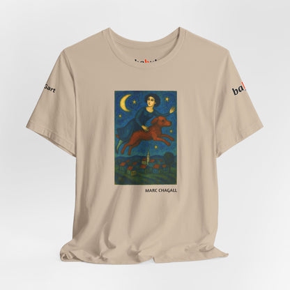 DOGART Unisex Jersey Cat T-Shirt - MARC CHAGALL - Iconic Painting Reimagined with Dogs