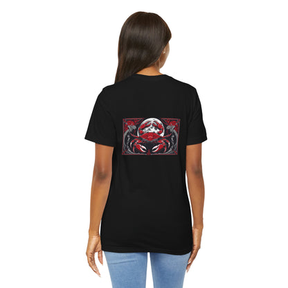 Cancer - Gothic Zodiac, Red Graphic on the back T-Shirt. Zodiac in the Shadows