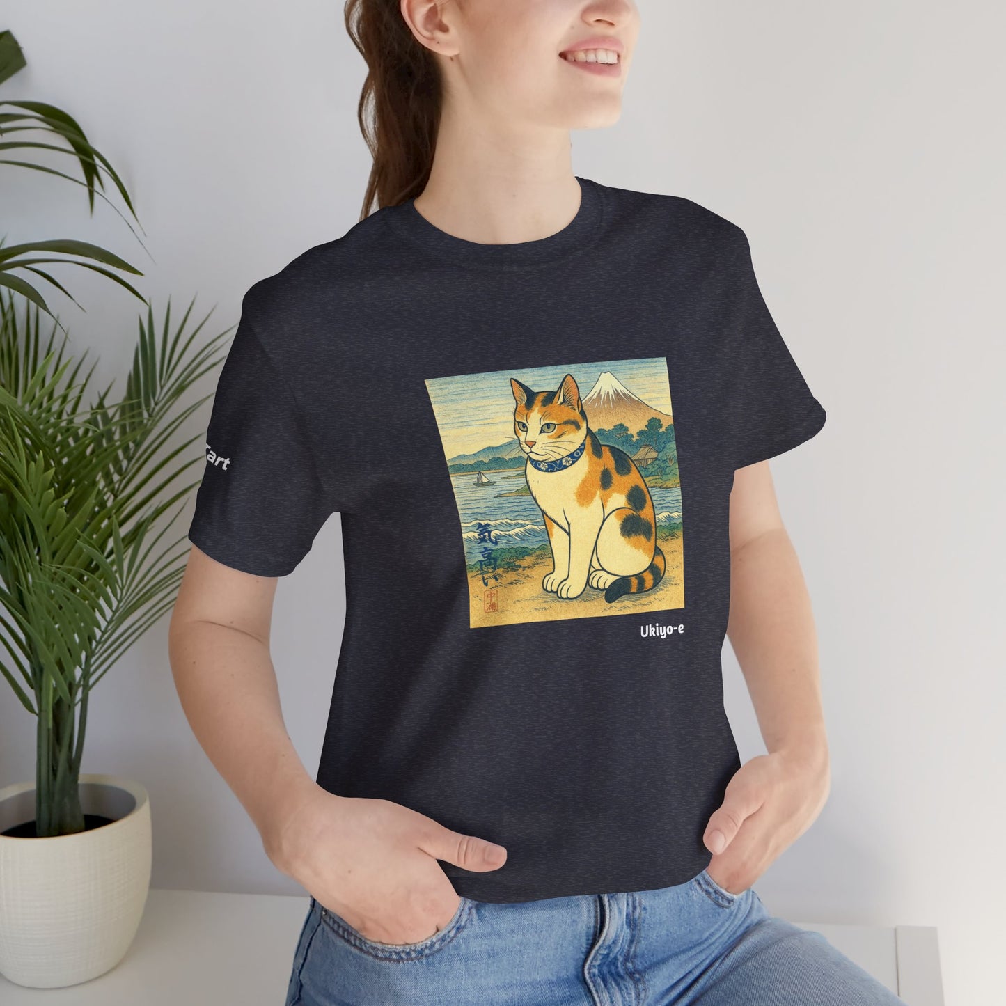 CATART Unisex Jersey Cat T-Shirt - UKIYO-E Japanese art Style - Iconic Painting Reimagined with Cats