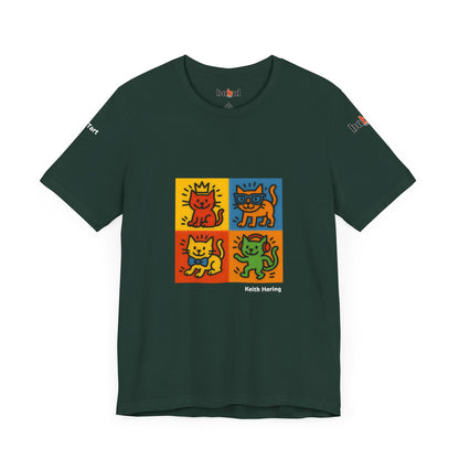 CATART Unisex Jersey Cat T-Shirt - KEITH HARING - Iconic Painting Reimagined with Cats