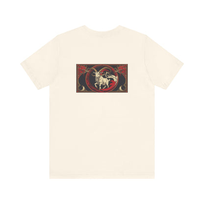 Capricorn - Gothic Zodiac, Red Graphic on the back T-Shirt. Zodiac in the Shadows