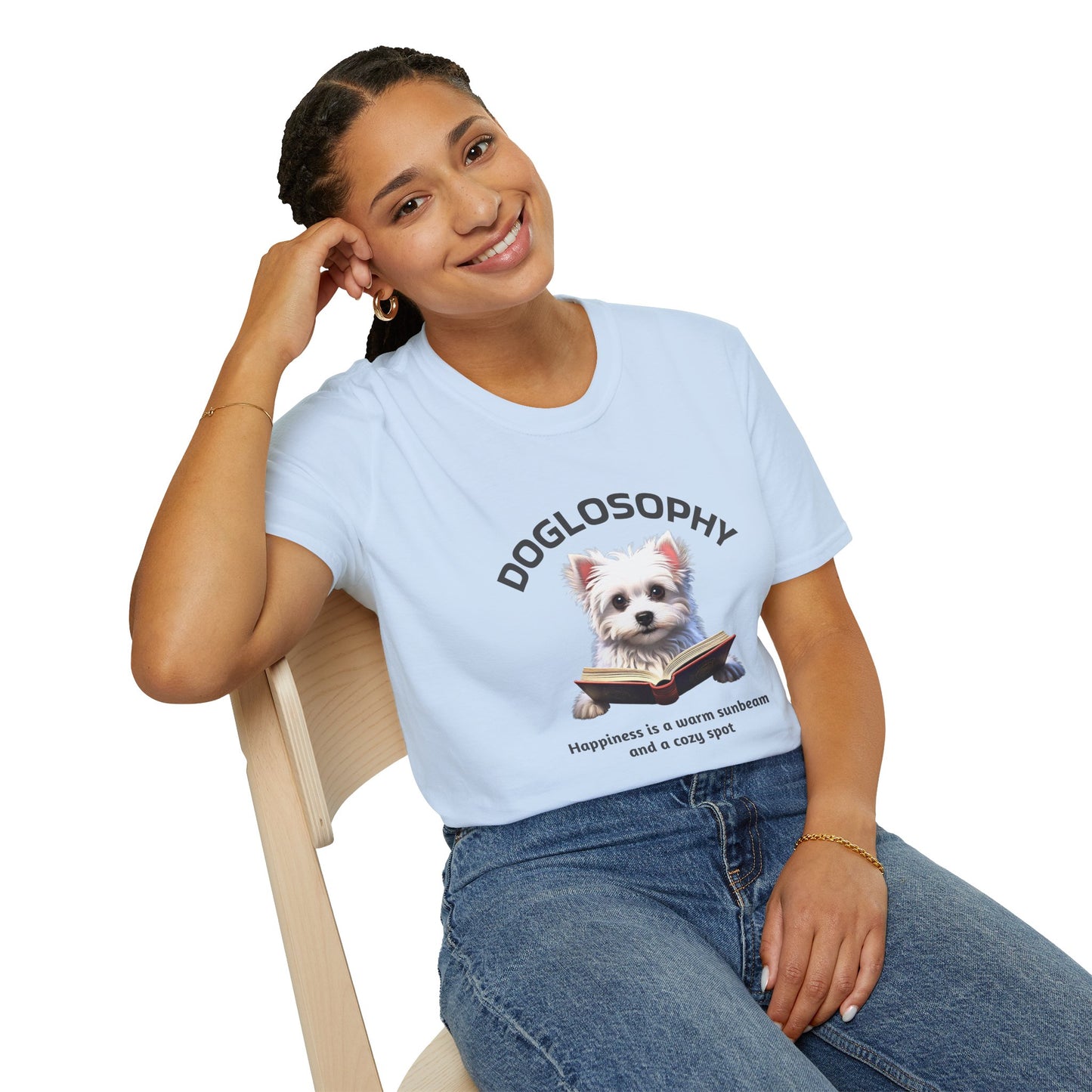 Doglosophy  Unisex Softstyle T-Shirt - "Happiness is a Warm Sunbeam" Design