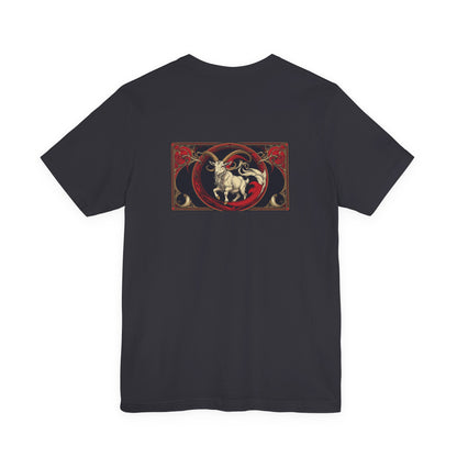 Capricorn - Gothic Zodiac, Red Graphic on the back T-Shirt. Zodiac in the Shadows
