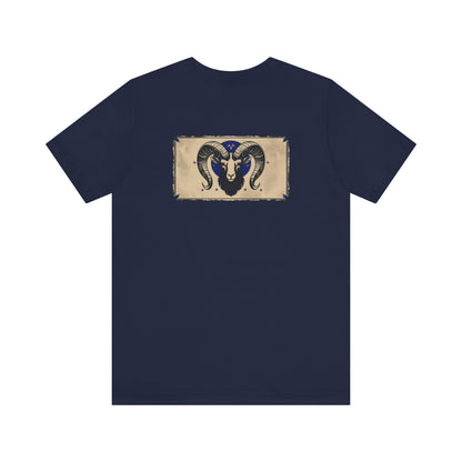 Aries - Gothic Zodiac T-Shirt. Blue graphic on the back. Zodiac in the Shadows