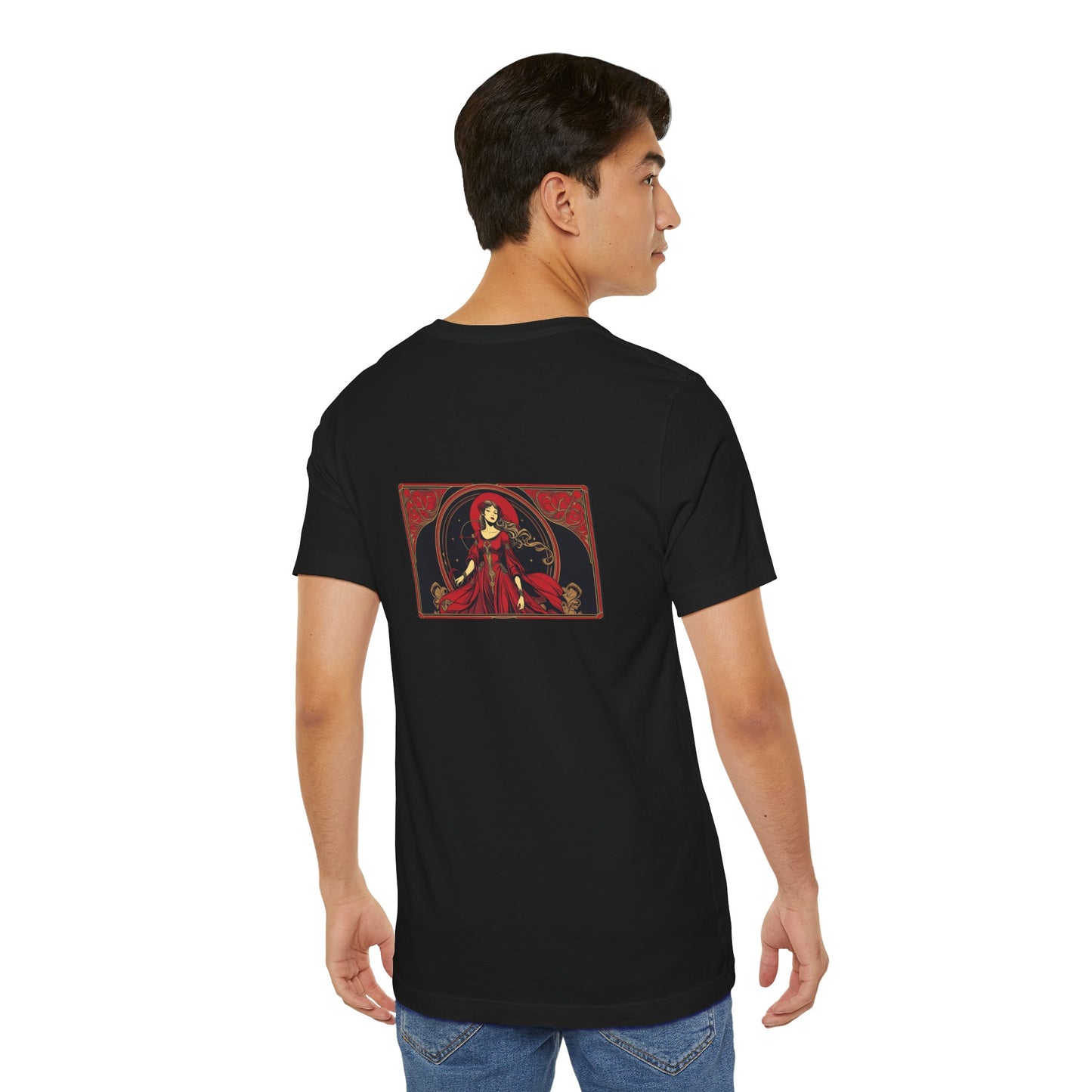 Virgo - Gothic Zodiac, Red Graphic on the back T-Shirt. Zodiac in the Shadows