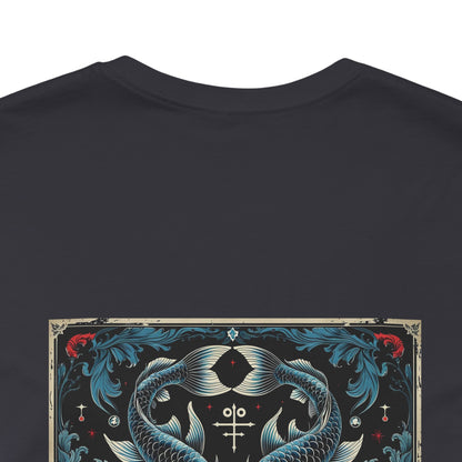 Pesci - T-shirt con lo Zodiaco Gotico. Grafica blu sul retro. Zodiaco nell'ombra.