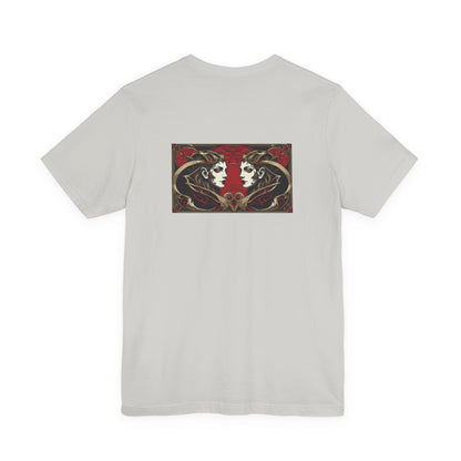Gemini - Gothic Zodiac, Red Graphic on the back T-Shirt. Zodiac in the Shadows