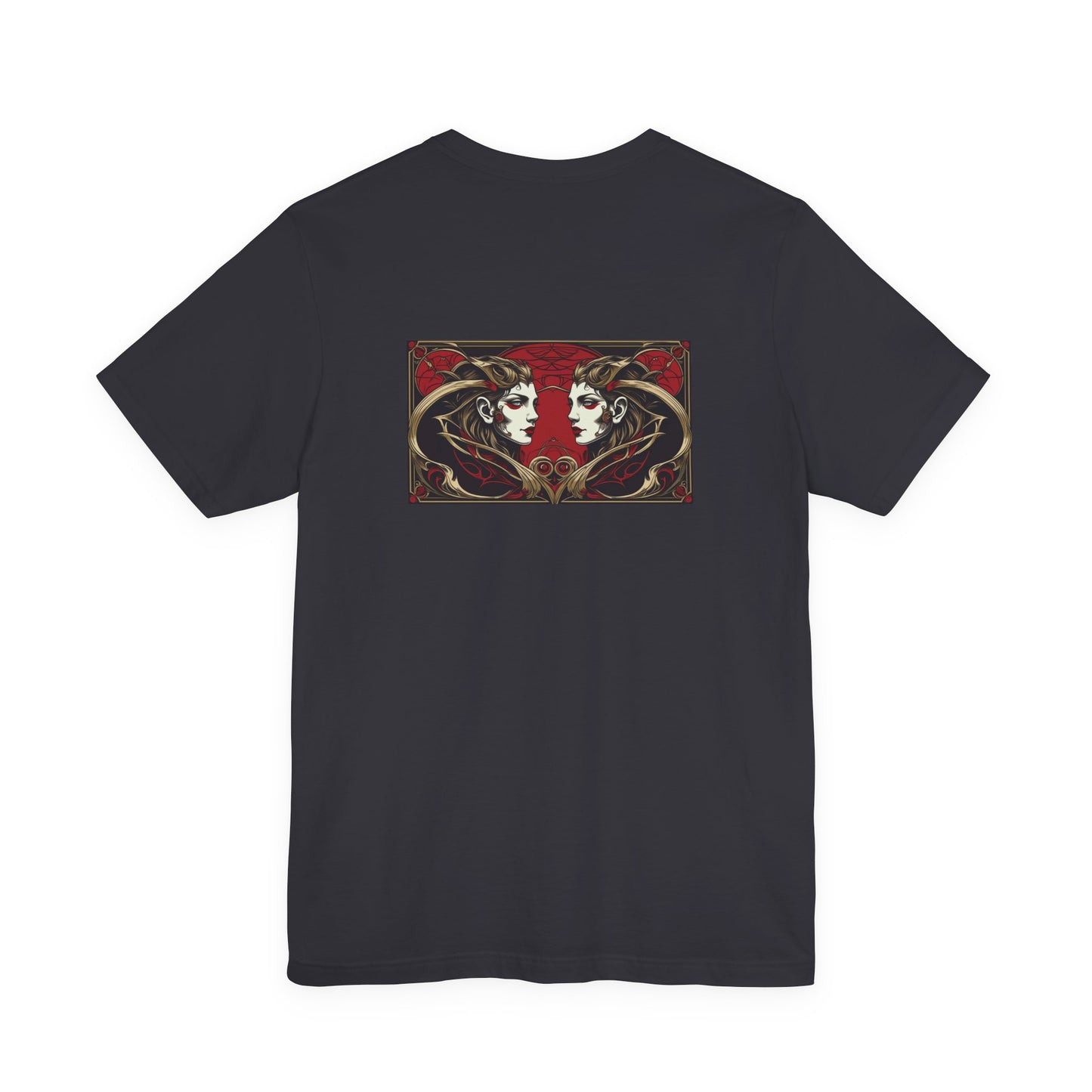 Gemini - Gothic Zodiac, Red Graphic on the back T-Shirt. Zodiac in the Shadows