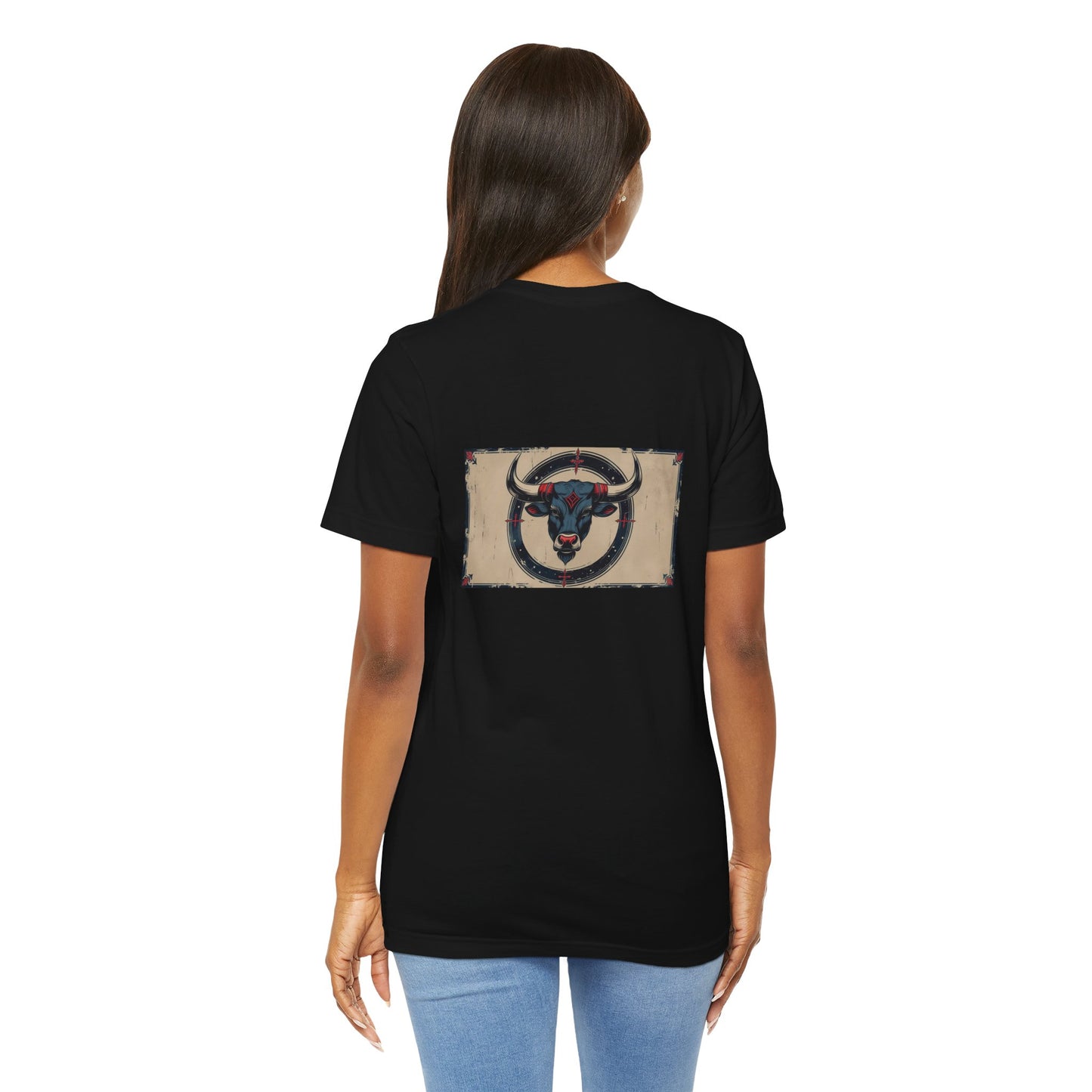 Taurus - Gothic Zodiac T-Shirt. Blue graphic on the back.  Zodiac in the Shadows