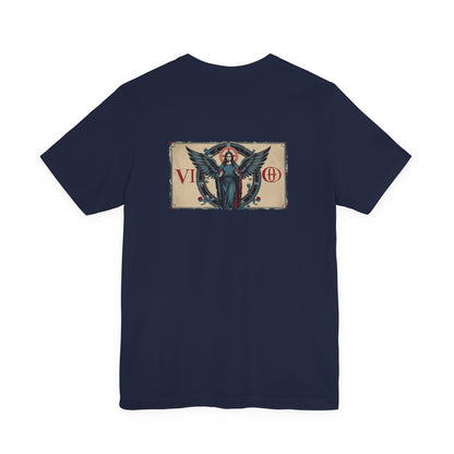 Virgo - Gothic Zodiac T-Shirt. Blue graphic on the back.  Zodiac in the Shadows