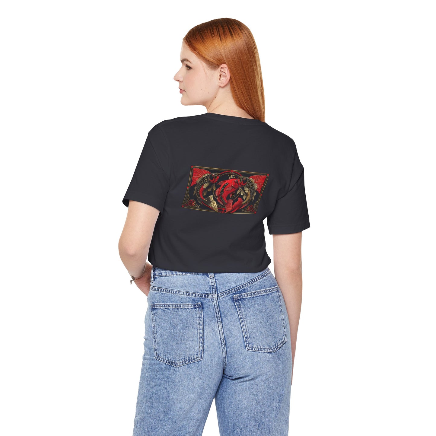 Pisces - Gothic Zodiac, Red Graphic on the back T-Shirt. Zodiac in the Shadows