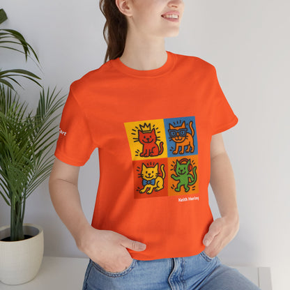 CATART Unisex Jersey Cat T-Shirt - KEITH HARING - Iconic Painting Reimagined with Cats