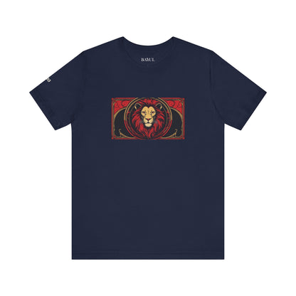 Leo - Gothic Zodiac T-Shirt. Red graphic in front.  Zodiac in the Shadows