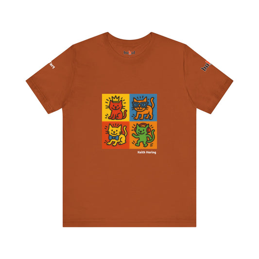 CATART Unisex Jersey Cat T-Shirt - KEITH HARING - Iconic Painting Reimagined with Cats