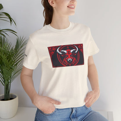 Taurus - Gothic Zodiac T-Shirt. Red graphic in front.  Zodiac in the Shadows