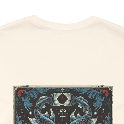 Pesci - T-shirt con lo Zodiaco Gotico. Grafica blu sul retro. Zodiaco nell'ombra.