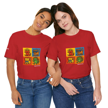 CATART Unisex Jersey Cat T-Shirt - KEITH HARING - Iconic Painting Reimagined with Cats