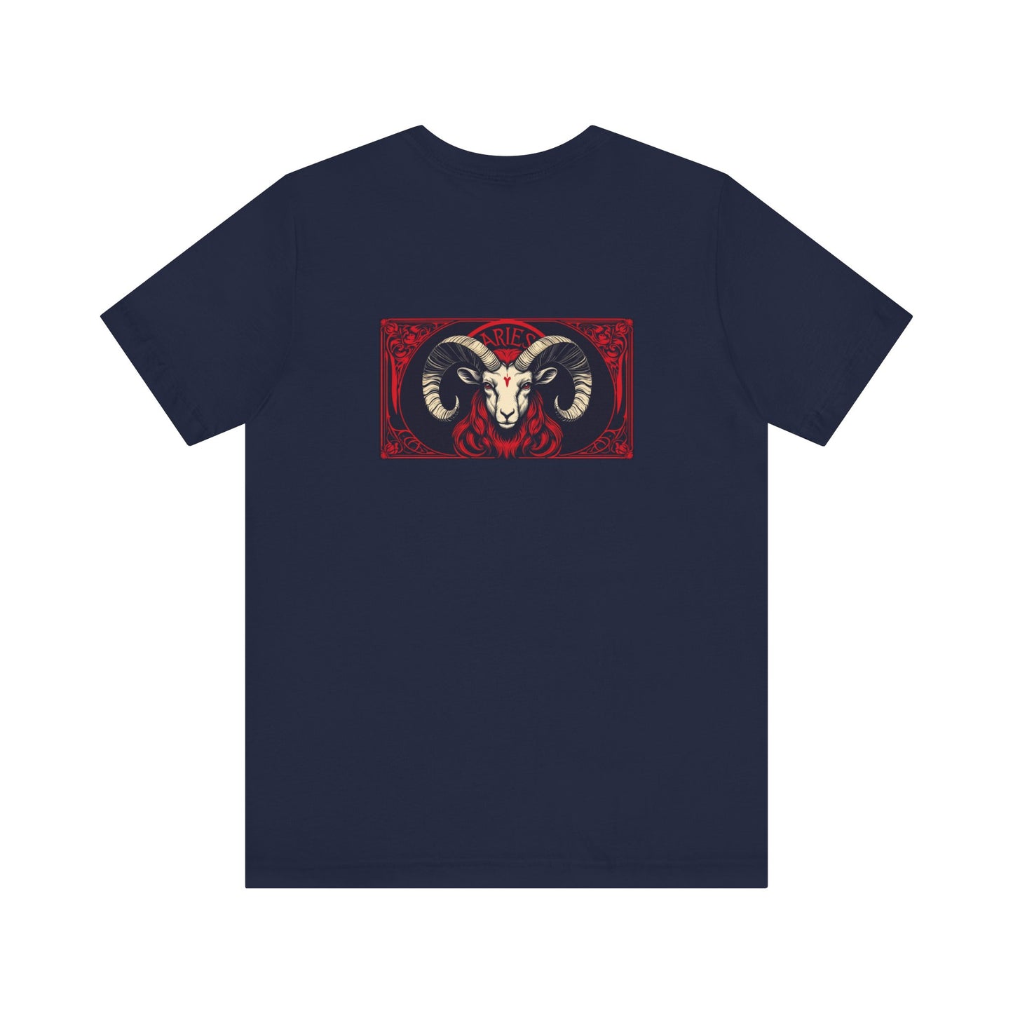 Aries - Gothic Zodiac, Red Graphic on the back T-Shirt. Zodiac in the Shadows