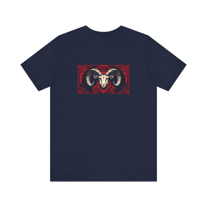 Aries - Gothic Zodiac, Red Graphic on the back T-Shirt. Zodiac in the Shadows