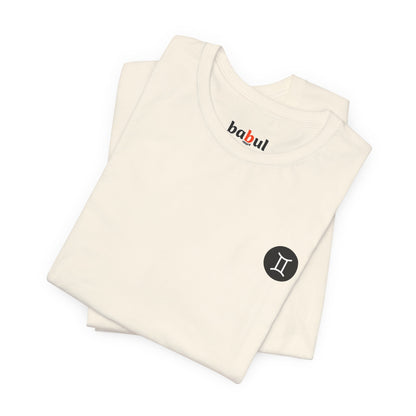 Gemini - Gothic Zodiac T-Shirt. Blue graphic on the back.  Zodiac in the Shadows