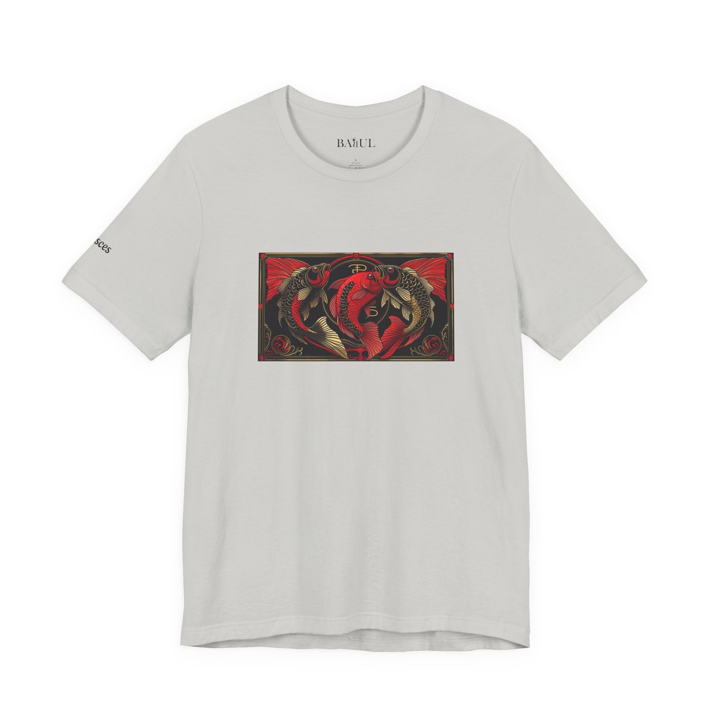 Pisces - Gothic Zodiac T-Shirt. Red graphic in front.  Zodiac in the Shadows