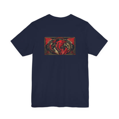 Pisces - Gothic Zodiac, Red Graphic on the back T-Shirt. Zodiac in the Shadows