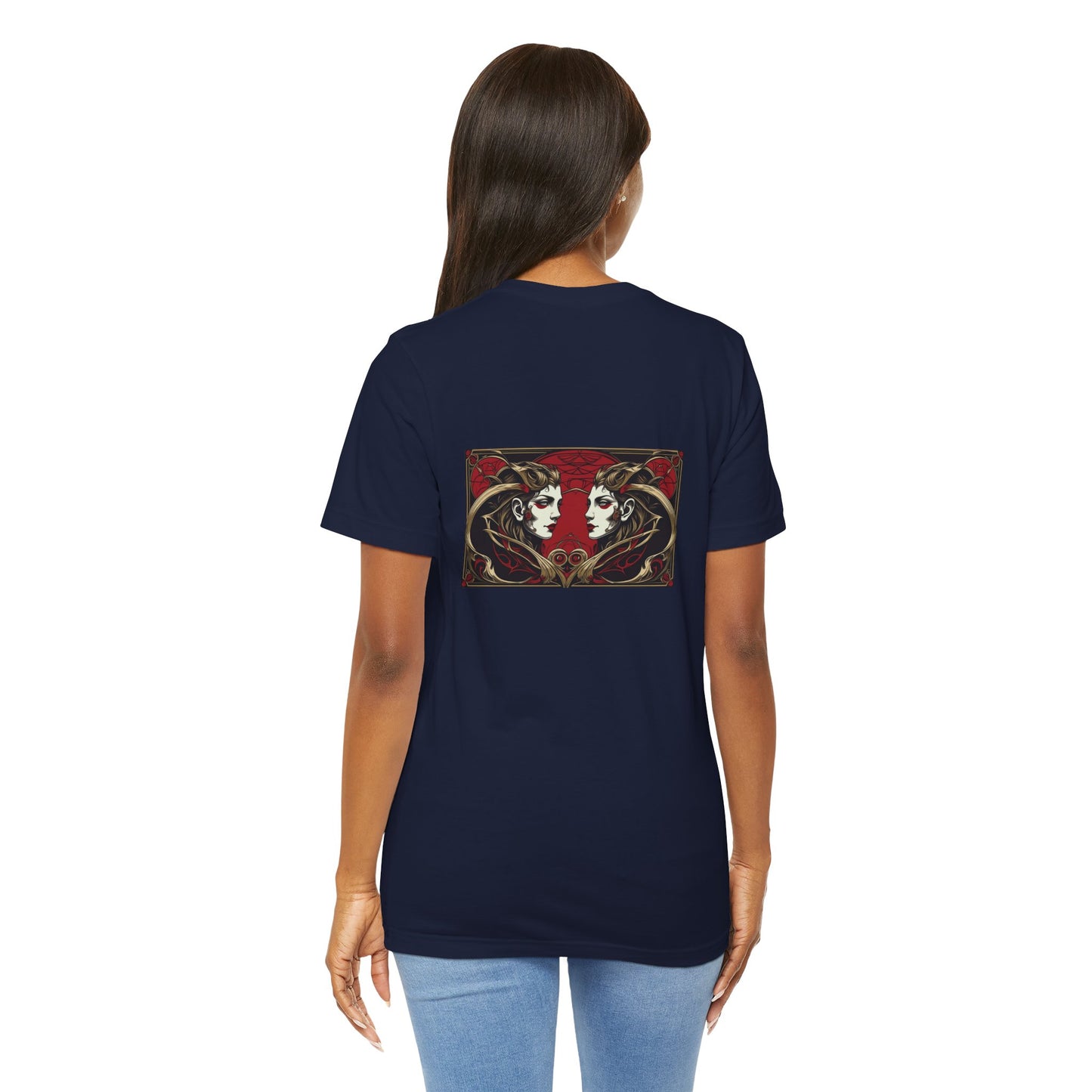 Gemini - Gothic Zodiac, Red Graphic on the back T-Shirt. Zodiac in the Shadows